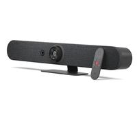 Logitech Rally Bar Mini 4K UHD - Cámara de conferencias - 6 micrófonos de formación de haz, cámara PTZ, 3 altavoces, visor IA, zoom digital 4X, equipos, zoom, salas de reuniones - 960-001340 (grafito)