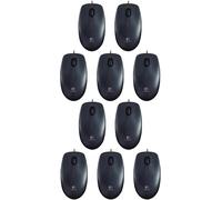 Logitech Ratón B100 con cable, conector USB, sensor óptico de 800 ppp, 3 botones, para zurdos y diestros, PC/Mac, negro (ratón óptico de negocios, paquete de 10)