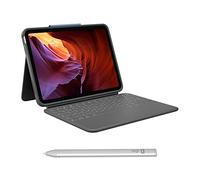Logitech Rugged Folio funda con teclado iPad (10.a generación y A16) protección de grado militar, Logitech Crayon (USB-C) lápiz digital todos los iPads (versiones de 2018, poster.),QWERTY ESP - Gris