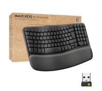 Logitech Wave Keys for Business, teclado ergonómico inalámbrico con reposamanos acolchado, tecnología Logi Bolt segura, Bluetooth, compatible, Windows/Mac/Chrome/Linux, Disposición QWERTY ESP, Grafito
