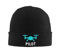 Logo de piloto de dron, Palabras de dron Volando. Hombres, Mujeres, Gorro de Punto Unisex Jersey Gorro y Gorro con Barra intertérmica, cálido Navidad Ciclismo al Aire Libre