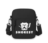 Logo del palo de hockey Bulldog, blanco sobre negro, bandolera masculina, dibujos animados de un solo hombro para mujeres, diseño de impresión de película de anime, unisex