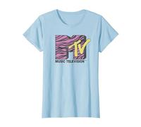Logo MTV rétro Zèbre Rose Camiseta, Mujer, Azul Bebé, 3XL