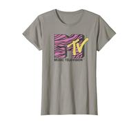 Logo MTV rétro Zèbre Rose Camiseta, Mujer, Pizarra, XL