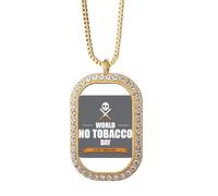 Logo World No Tobacoo Day No Smoking - Collar con colgante de diamantes de cristal dorado