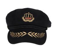 LOGOFUN Sombrero de capitán de yate, sombrero de marinero, gorra de capitán bordada, gorra de marinero ajustable, gorras de mar azul marino para cosplay, fiesta, accesorio de ropa, color negro