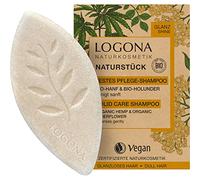 LOGONA Naturkosmetik Champú para el cabello sólido para un cabello más brillante y naturalmente saludable, champú bar con fórmula vegana de cáñamo orgánico y saúco orgánico, como jabón para el