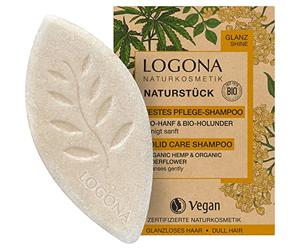 LOGONA Naturkosmetik Champú para el cabello sólido para un cabello más brillante y naturalmente saludable, champú bar con fórmula vegana de cáñamo orgánico y saúco orgánico, como jabón para el