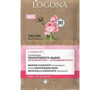LOGONA Naturkosmetik Mascarilla hidratante reafirmante, mascarilla alisadora para una hidratación intensa con extracto de rosa orgánico y colágeno, cuidado facial nutritivo vegano, 2 x 4 ml