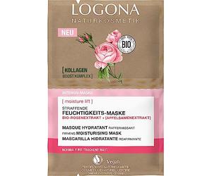 LOGONA Naturkosmetik Mascarilla hidratante reafirmante, mascarilla alisadora para una hidratación intensa con extracto de rosa orgánico y colágeno, cuidado facial nutritivo vegano, 2 x 4 ml