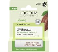 LOGONA Naturkosmetik NOURISH Bálsamo labial intenso manteca de cacao orgánica - 4,6 g - Con vitamina E y manteca de cacao orgánica - Ingredientes veganos y naturales - Para labios muy secos y