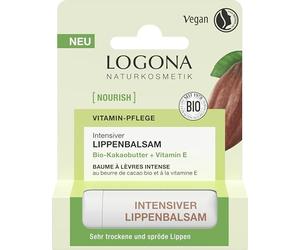 LOGONA Naturkosmetik NOURISH Bálsamo labial intenso manteca de cacao orgánica - 4,6 g - con vitamina E y manteca de cacao orgánica - ingredientes veganos y naturales - para labios muy secos y