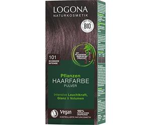 LOGONA Naturkosmetik Tinte vegetal en polvo para el cabello, 101 Negro Intenso, con aceite de aguacate, vegano y natural, con henna, 100 g