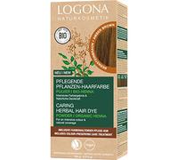 LOGONA Naturkosmetik Tinte vegetal nutritivo para el cabello, polvo vegano con henna orgánica para un color intenso y brillo, color de plantas en ámbar (marrón), 1 x 100 g