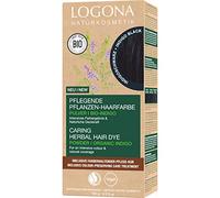LOGONA Naturkosmetik Tinte vegetal nutritivo para el cabello, polvo vegano con índigo orgánico para un color intenso y brillo, color vegetal en negro índigo (negro), 1 x 100 g