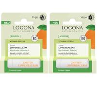 LOGONA NOURISH - Bálsamo labial delicado orgánico naranja + vitamina F, protege contra la deshidratación y cuida suavemente los labios sensibles, 4,6 g (Paquete de 2)