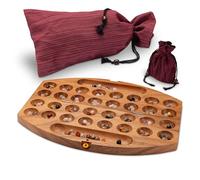 LOGOPLAY Bao Juego tamaño L para 2 Jugadores con Bolsa de Tela - Oval - Hus - Kalaha - con 75 Piedras Preciosas Marrón con Bolsa de Tela