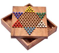 LOGOPLAY Halma tamaño S - Star Halma - Damas Chinas - Juego de Estrategia - Juego de Mesa de Madera Marrón