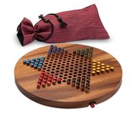 LOGOPLAY Halma tamaño XL para 2 a 6 Jugadores con Bolsa de Tela - Campo de Juego Redondo de 31 cm - 6 x 15 Piezas de Juego con Bolsa de Tela