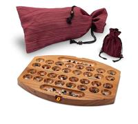 LOGOPLAY Juego Bao tamaño S Juego de Viaje para 2 Jugadores con Bolsa de Tela - Oval - Hus - Kalaha - con Piedras Preciosas Marrón