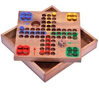 LOGOPLAY Ludo - Juego DE Viaje pequeño 16 x 16 cm - Juego de Dados - Juego de salón - Juego Familiar - Juego de Mesa de Madera con Tapones Marrón