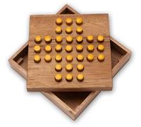 LOGOPLAY Solitario tamaño L - Juego de Tapones - de Pensar - Puzzle - Juego de Paciencia - Lógica de Madera - Tapones Amarillos Marrón Tamaño L 13,5 x 13,5 x 3 cm