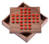 LOGOPLAY Solitario tamaño L - Solitario - Juego de Tapones - Juego de Pensar - Juego de Puzzle - Juego de Paciencia - Juego de lógica Hecho de Madera - Tapones Rojos Rojo
