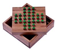 LOGOPLAY Solitario tamaño S - Solitario - Juego de Tapones - Juego de Pensar - Juego de Puzzle - Juego de Paciencia - Juego de lógica de Madera - Tapones Verdes Verde