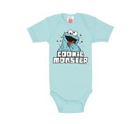 Logoshirt® Barrio Sésamo I Monstruo de Las Galletas I Cookie Monster I Pelele I Body Estampado I Bebés I Niña y Niño I Azul Claro | Diseño Original con Licencia I Talla 7-12 Meses