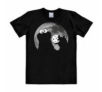 Logoshirt® Barrio Sésamo I Monstruo de Las Galletas I Luna I Camiseta Print I Mujer y Hombre I Manga Corta I Negro I Diseño Original con Licencia I Talla L