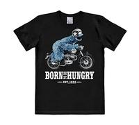 Logoshirt® Barrio Sésamo I Monstruo de Las Galletas I Moto I Born To Be Hungry Camiseta Print I Mujer y Hombre I Cuello Redondo I Manga Corta I Negro I Diseño Original con Licencia I Talla XXL