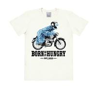 Logoshirt® Barrio Sésamo I Monstruo de Las Galletas I Moto I Born To Be Hungry Camiseta Print I Mujer y Hombre I Cuello Redondo I Manga Corta I Blanco I Diseño Original con Licencia I Talla L