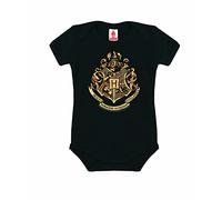 Logoshirt® Harry Potter I Hogwarts I Emblema I Pelele I Body Estampado I Bebés I Niña y Niño I Negro | Diseño Original con Licencia I Talla 0-2 Meses