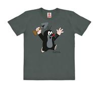 Logoshirt®️ Krtek, el Topo I Jujù I Camiseta orgánica Print I Niña y Niño I Manga Corta I Gris I Diseño Original con Licencia I Talla 104, 3-4 años