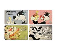 Logoshirt® Looney Tunes I Piolín & Silvestre I Tabla de desayuno I Tabla de cortar I 23x14cm I Juego de 4 I Lavable en lavavajillas y resistente al calor I Diseño Original con Licencia