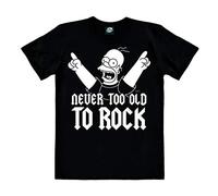 Logoshirt® Los Simpson I Homer Simpson I Never Too Old To Rock I Camiseta Print I Mujer y Hombre I Cuello Redondo I Manga Corta I Negro I Diseño Original con Licencia I Talla M