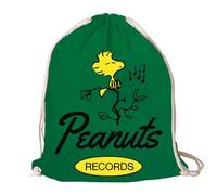 Logoshirt® Peanuts I Woodstock I Records I Mochila saco I Estampada I AZO-free I Cordón resistente I verde I Diseño original con licencia
