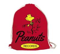 Logoshirt® Peanuts I Woodstock I Records I Mochila saco I Estampada I AZO-free I Cordón resistente I rojo I Diseño original con licencia