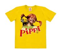 Logoshirt®️ Pippi Calzaslargas I Señor Nilsson I Camiseta orgánica Print I Niña y Niño I Manga Corta I Amarillo I Diseño Original con Licencia I Talla 122, 7-8 años