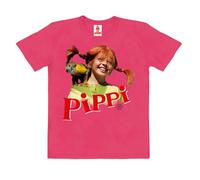 Logoshirt®️ Pippi Calzaslargas I Señor Nilsson I Camiseta orgánica Print I Niña y Niño I Manga Corta I Rosa Intenso I Diseño Original con Licencia I Talla 104, 3-4 años