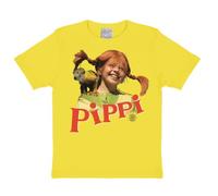 Logoshirt®️ Pippi Calzaslargas I Señor Nilsson I Camiseta Print I Niña y Niño I Manga Corta I Amarillo | Diseño Original con Licencia I Talla 4-6 años