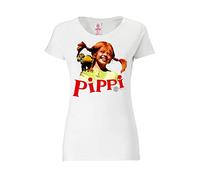Logoshirt® Pippi Calzaslargas y Señor Nilsson I Camiseta Print I Mujer I Bianco I Diseño Original con Licencia, Talla S