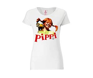 Logoshirt® Pippi Calzaslargas y Señor Nilsson I Camiseta Print I Mujer I Bianco I Diseño Original con Licencia, Talla L