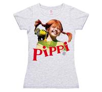Logoshirt® Pippi Calzaslargas y Señor Nilsson I Camiseta Print I Mujer I Gris vigoré I Diseño Original con Licencia, Talla S