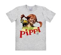 Logoshirt Camiseta Pippi Calzaslargas y Señor Nilsson - Camiseta Pippi Långstrump and Herr Nilsson - Camiseta con Cuello Redondo Gris Vigoré - Diseño Original con Licencia, Talla M