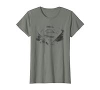 Logotipo Blanco y Negro desteñido de Superman Camiseta, Mujer, Verde Militar Jaspeado, L