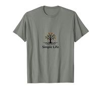 Logotipo de árbol de Vida Simple Minimalista Inspirado en la Naturaleza Camiseta, Hombre, Verde Militar Jaspeado, XL