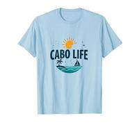 Logotipo de Cabo Life: Tropical Beach Vacation Sunset Camiseta, Hombre, Azul Bebé, L
