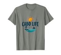 Logotipo de Cabo Life: Tropical Beach Vacation Sunset Camiseta, Hombre, Verde Militar Jaspeado, S