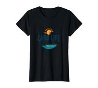 Logotipo de Cabo Life: Tropical Beach Vacation Sunset Camiseta, Mujer, Negro, XXL